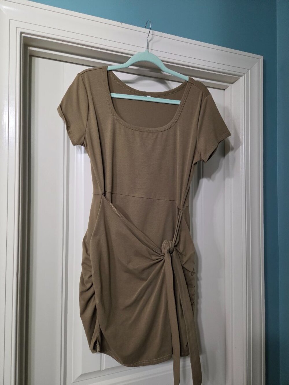 Army Green Short Sleeve Ruched Romper Size L